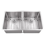 Undermount 32 in. 50/50 Bowl Radius Corner 16 Ga. Stainless Steel Kitchen Sink