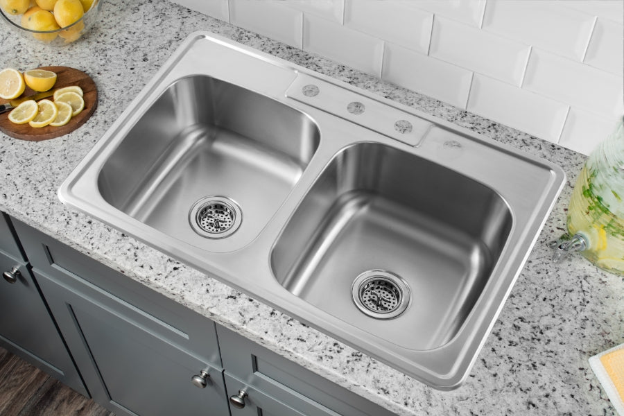 Drop-in 33 in. 50/50 Bowl 20 Ga. Stainless Steel Kitchen Sink