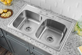 Drop-in 33 in. 50/50 Bowl 20 Ga. Stainless Steel Kitchen Sink