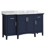 Ellis 60 in. Vanity in Midnight Blue with Carrara Marble Top & Ceramic Basins