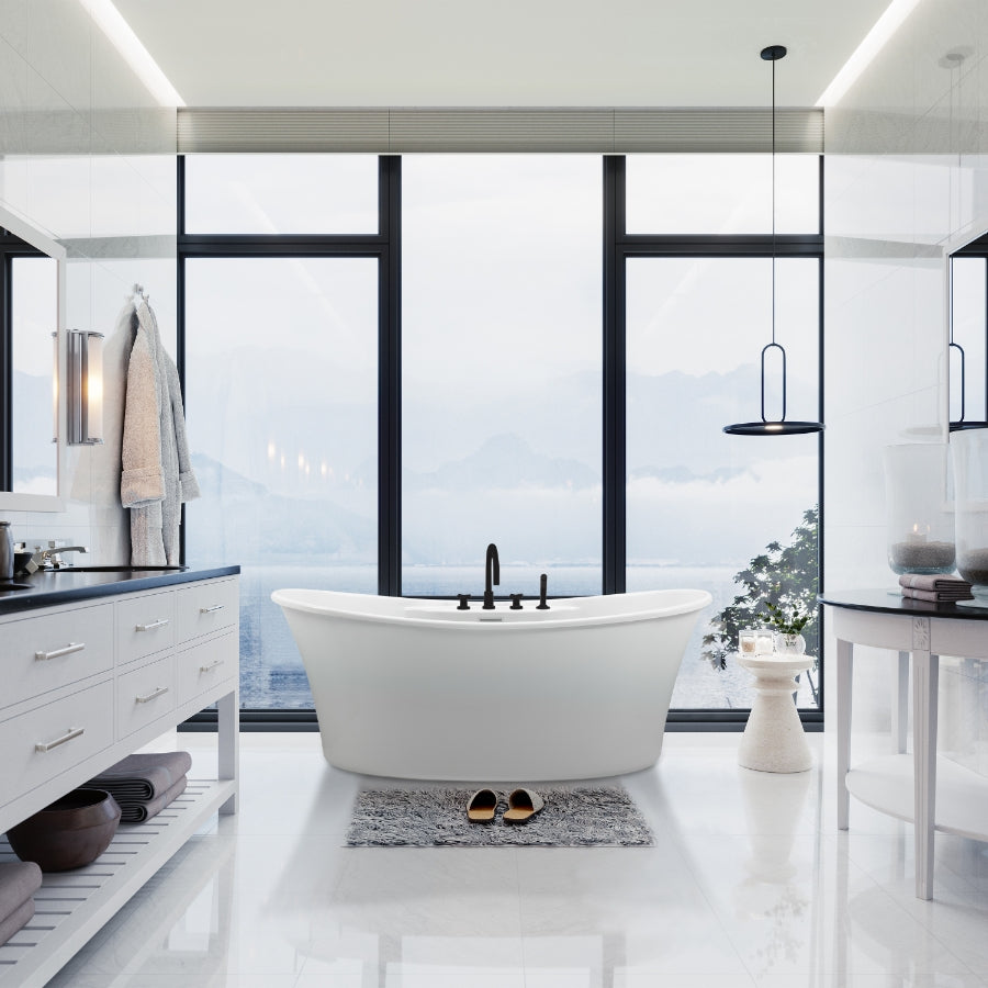 Martin 66-1/2 in. Freestanding Acrylic Tub in Glossy White with White Drain