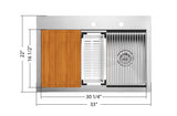 33 in. Micro Radius Single Bowl Kitchen Sink - Workstation